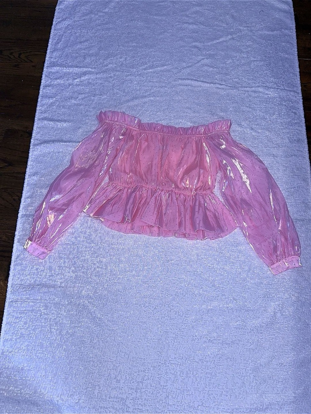 Pink Sheer Off-Shoulder Ruffle Blouse